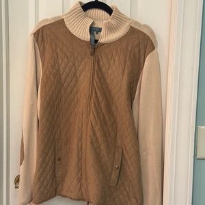 Tan Suede (faux) and Knit Sweater